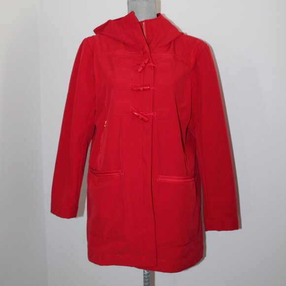 Lululemon Red Hooded Trench Coat Rain Jacket Toggle Fleece Lined 12 10 M - Picture 1 of 9